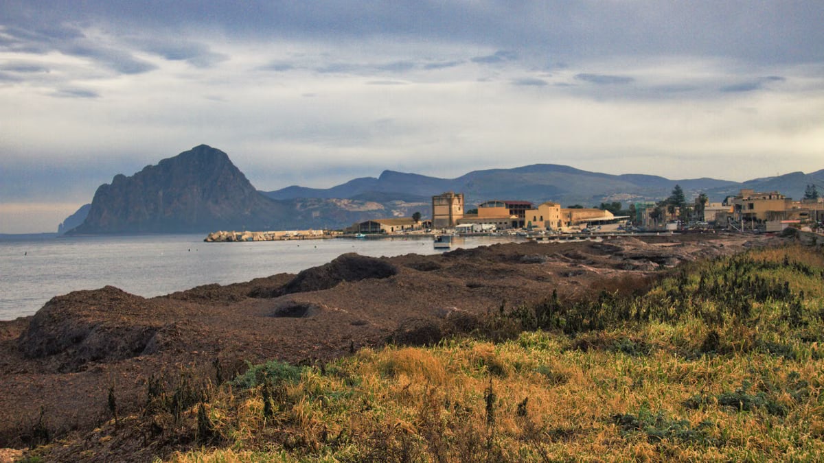 Picturesque landscape of Monte Cofano and coastline in Sicily, Italy.