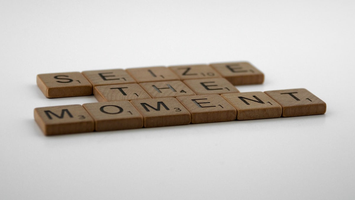 scrabble, scrabble pieces, lettering, letters, wood, scrabble tiles, white background, words, quote, letters, type, typography, design, layout, focus, bokeh, blur, photography, images, image, type, typography, seize the day, seize the moment, carpe diem, carpe momentum, yolo, opportunity, mindfulness, optimism,
